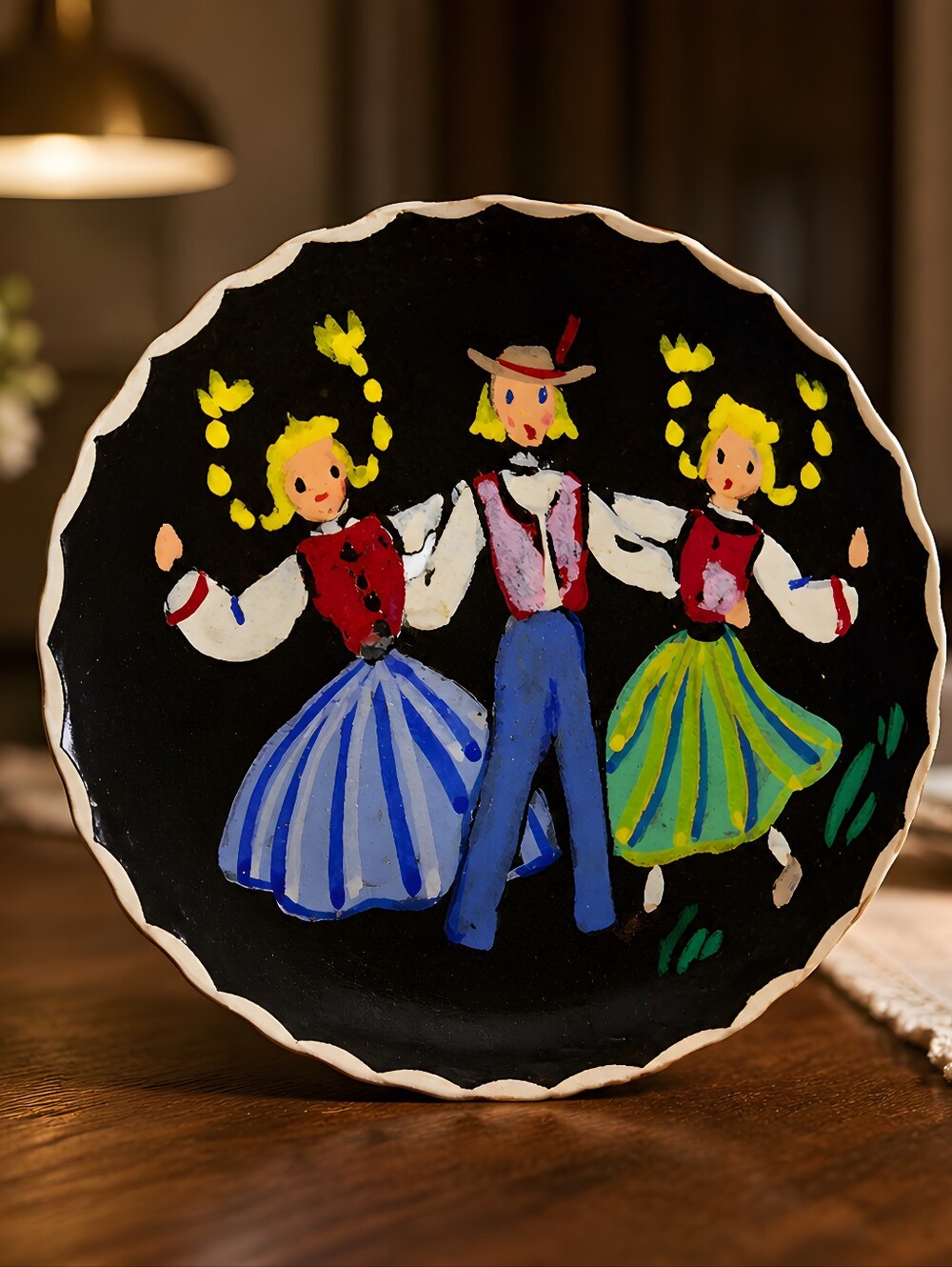 hand-painted wooden brooch a Scandinavian folk art created by an artist Niki